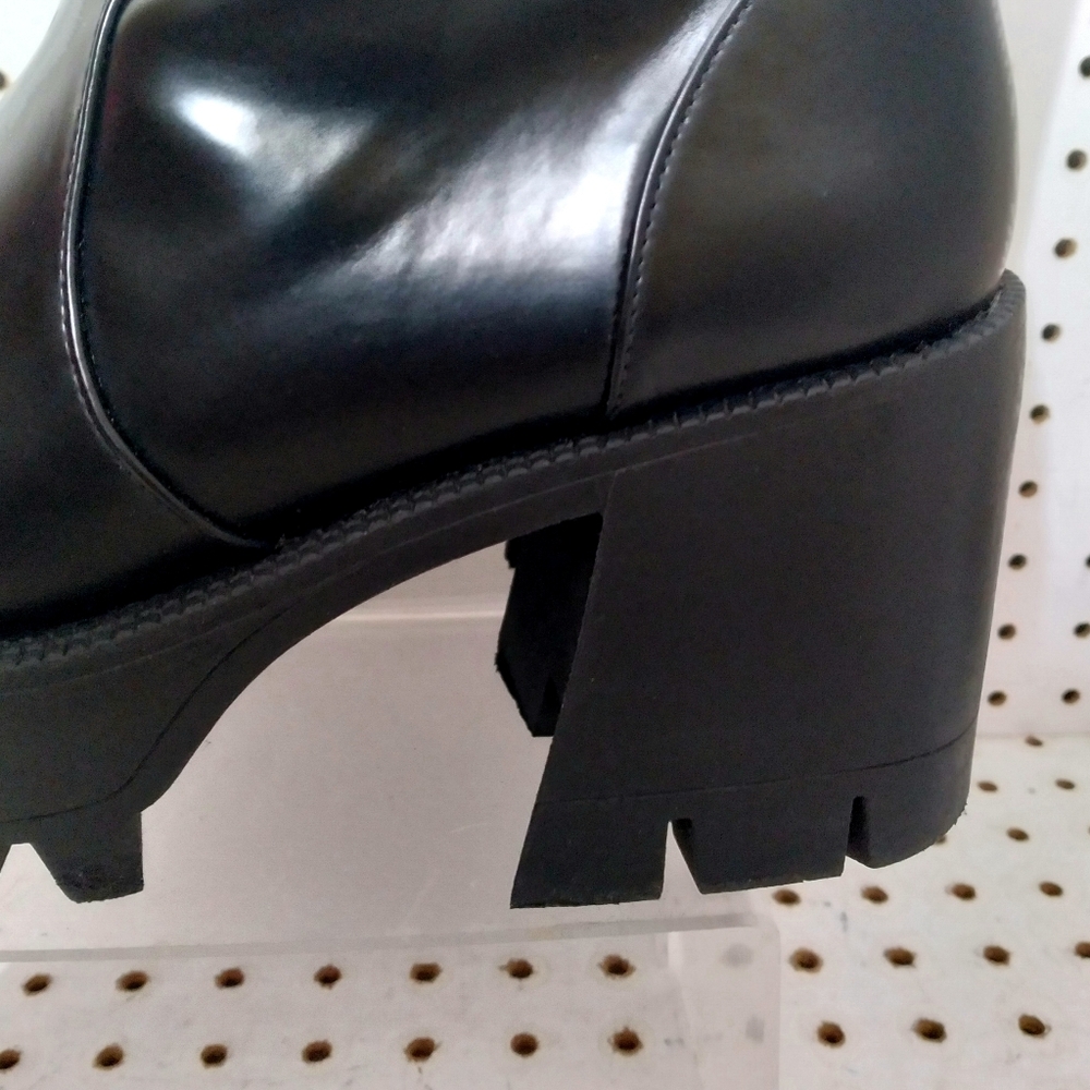 Women's Black Anke Boots | Chunky Low Platform Cothic Black Heel Booties Sz 9US - Picture 4 of 13